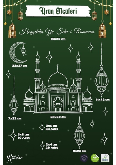 Ramazan Cam Sticker Çift Taraflı Büyük Vitrin & Ev Süsü Hoşgeldin Ya Şehr-i Ramazan Cam Yazısı Dijital Baskı