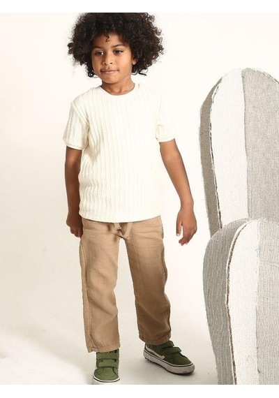 Nanica Kids Erkek Çocuk Kalın Dokuma Triko T-shirt-15724 KREM