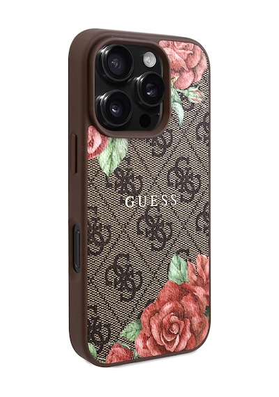 Apple Uyumlu iPhone 16 Pro Max Kılıf Guess Lisanslı Magsafe Gül Baskılı 4g Desenli Yazı Logolu Kahverengi