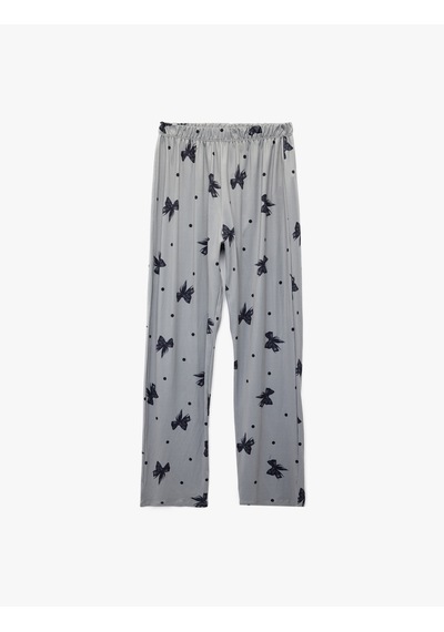 Koton Fiyonk Desenli Rahat Kesim 2'li Pijama Takımı Gri Desenli 6wlk40263mk
