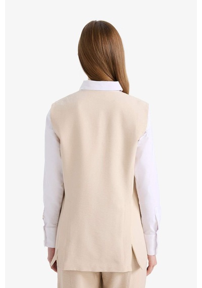 DeFacto V Yaka Bağcıklı Basic Düz Blazer Yelek E4358AX25SPBG702 Bej