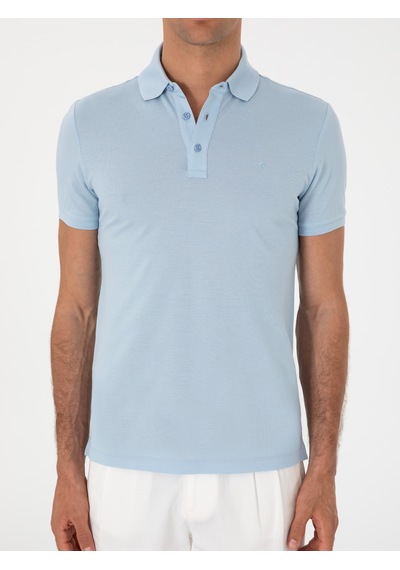 Buz Mavisi Slim Fit Polo Yaka Pamuklu Basic T-shirt Acık Mavı
