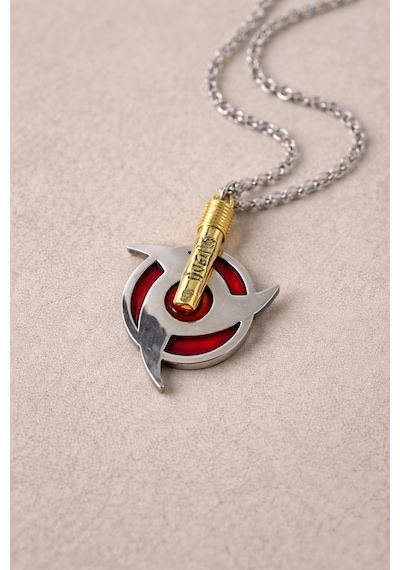 Naruto Itachi Mangekyou Sharingan Gümüş Renk 60 Cm Unisex Kolye Çok renkli