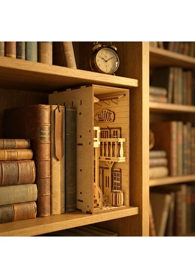 Wild West Diorama Book Nook Ahşap Maket Seti Dıy Miniatür Vahşi Batı Peri Led'li Kitaplık Dekoru