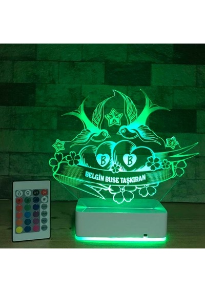 Sevgiliye Özel Sen & Ben Ve Kuşlar 3D Led Lamba