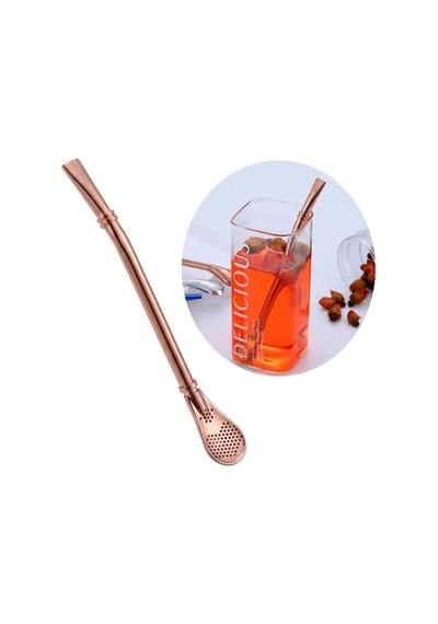 Paslanmaz Çelik Süzgeçli Tekrar Kullanılabilir İçecek Kaşığı Pipet, Rgold