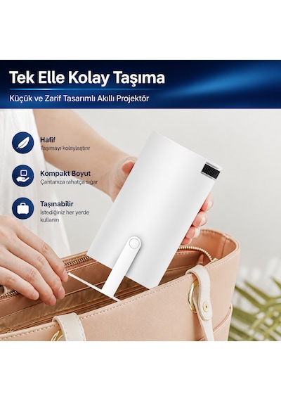 Unınet Bluetooth Android 11 Taşınabilir Ev Sineması Akıllı Projeksiyon Cihazı Beyaz