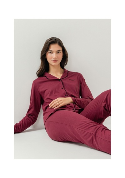 Pierre Cardin Pıercardın Bayan Yetişkin Gömlek Pijama Takımı Gül Kurusu bordo