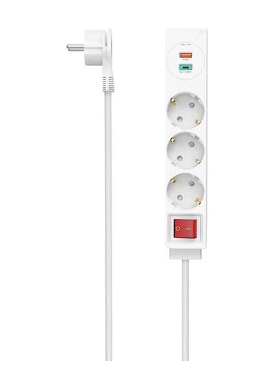 Hama Priz Çubuğu, 3'lü, Usb-c/a 18w, Pd/qc , Şalter, Düz, 1,4 M,