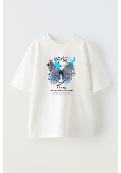 Thewert Unisex Dikenli Tel Kelebek Tasarım Baskılı Pamuk Beyaz Oversize T-shirt Thewert Unisex Dikenli Tel Kelebek Tasarım Baskılı Pamuk Beyaz Oversize T-shirt