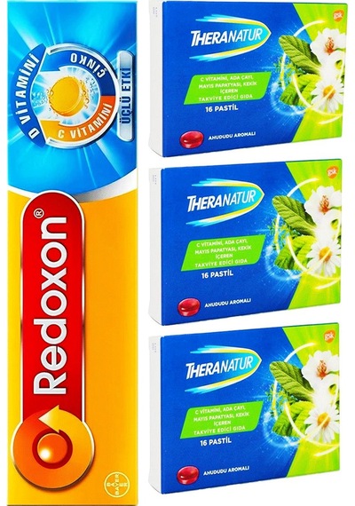 Theranatur Ahududu Aromalı 16 Pastil 3 Adet+Redoxon 3'lü Etkili 15 Efervesan Tablet