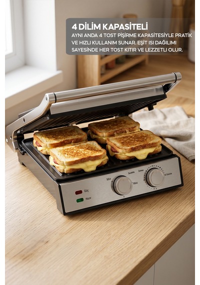 Sinbo SSM-2598 2000 W Döküm Plakalı Ayarlanabilir Isı Ve Zaman Kontrollü Izgara Ve Tost Makinesi