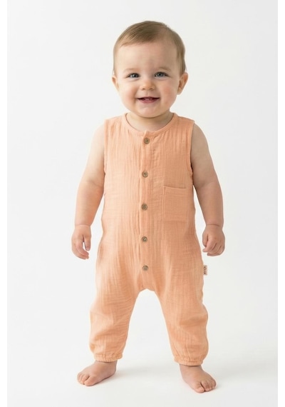 Miababy Müslin Kısa Atlet Tulum Bej