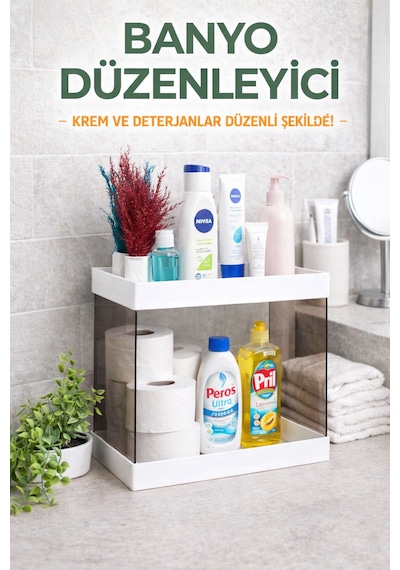 Banyo Mutfak Kozmetik Düzenleme Rafı Çok Amaçlı Organizer Beyaz