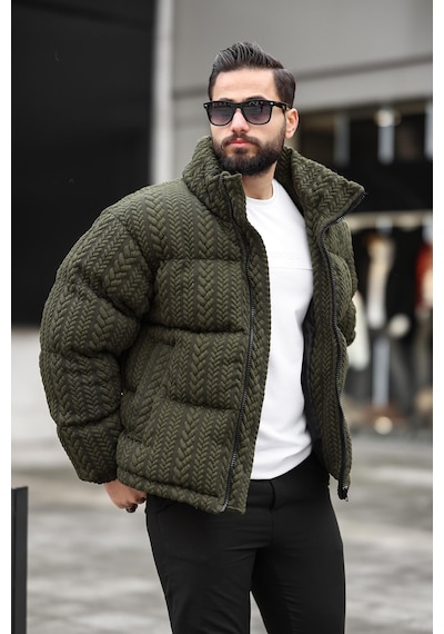 Erkek Dik Yaka Kışlık Örme Mont Çok Renkli