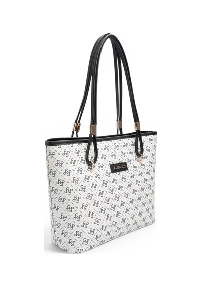 Silver & Polo Silver Polo Beyaz - Siyah Monogram Kadın Omuz Çantası Sp1282