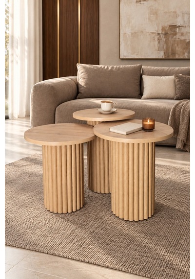 Soyasis Livia Bohem 3'lü Zigon Sehpa 40 Cm - Safir Meşe