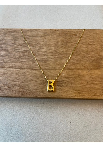 925 Ayar Gümüş Gold Renk B Harfi Kolye Harfli Kolye 45cm