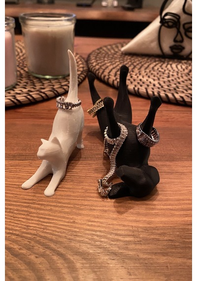 Kazanova Design Kedi Ve Köpek Takı Standı Beyaz Kedi Siyah Köpek Yüzük Kolye Organizeri Dekoratif