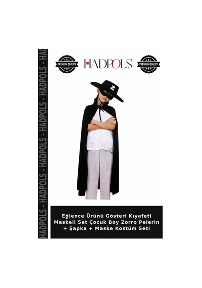Hadpols Eğlence Ürünü Gösteri Kıyafeti Maskeli Set Çocuk Boy Pelerin + Şapka + Maske Kostüm Seti Çok Renkli