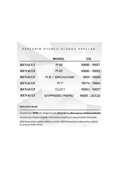 Renault R7, R9, Clio1, R19,r21, Rapid İçin Cam Açma Kolu 2'li