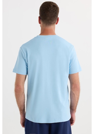Tudors Unisex Relax Fit Rahat Kesim %100 Pamuk Yumuşak Dokulu Hafif Kalın Mavi Bisiklet Yaka Tişört-34938 Mavi