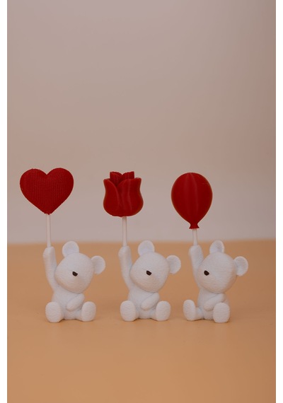 Balon Tutan Oturan Sevimli Romantik Ayı Figürü Sevgililer Günü Hediye Dekoratif Biblo Balon - 822403871