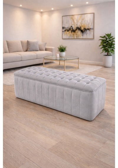 Premium Kapitone Dilimli Puf Bench, Göz Alıcı Lüks Görünüm Ve Modern Dekor İçin Üst Düzey Şıklık Gri - 863945362 Gri