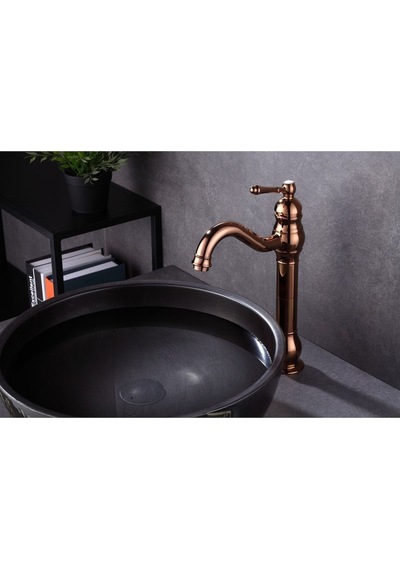 İsaoğlu Yapı Bakır Çanak Lavabo Bataryası Bronz Lavabo Musluğu Polina Çanak Batarya Rose Bakır Musluk Rose Gold