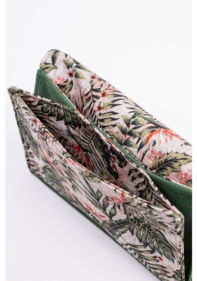 Fabric Craft Bag Kadın Kumaş Cüzdan Nakışlı Yeşil - Gri