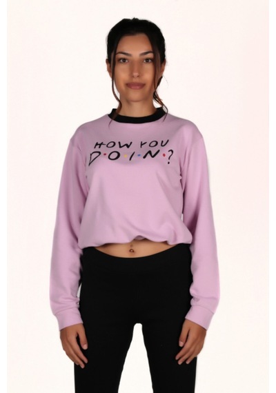 Makentmoda Kadın Pembe How You Doın Baskılı Sweatshırt S