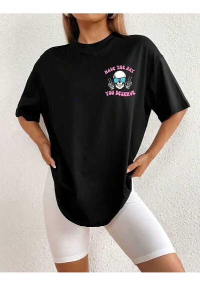 Noıssey Siyah Unisex Baskılı Oversize
