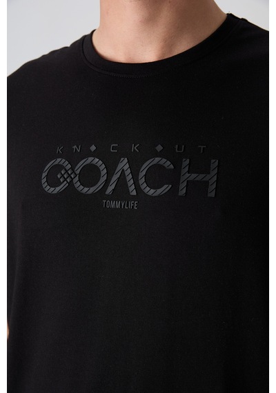 Tommy Life Siyah Pamuklu Kalın Yumuşak Dokulu Oversize Fit Baskılı Erkek T-shirt - 88329 Siyah