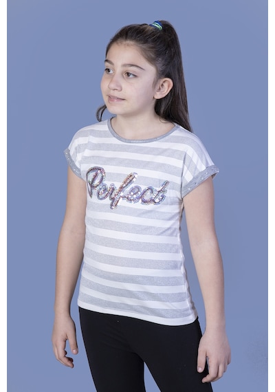 Toontoy Kids Toontoy Kız Çocuk Perfect Nakışlı Kolları İnci Detaylı Tişört Ekru