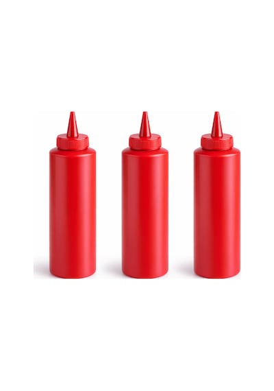Sosluk Sıkma Şişesi 3 Adet 250 Ml Bpa Free Ketçap Sos Şişesi Endüstriyel Kullanım Kırmızı