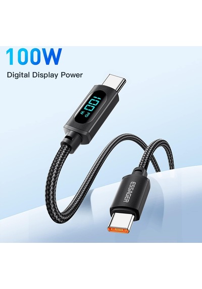 Valkyrie 100W-K 5 A 1 M Dijital Ekran Type-C To Type-C Hızlı Data Şarj Kablosu