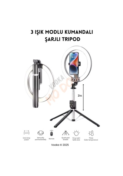 10"inç Ring Light Şarjlı Youtuber Tiktok Çekim Telefon Tutucu Influencer Makyaj Işığı Kumandalı