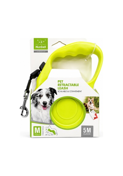 Nunbell Otomatik Köpek Gezdirme Tasması 5 Metre M Beden 20 Kg Kilitli Metal Klipsli - Neon Sarı Çok Renkli