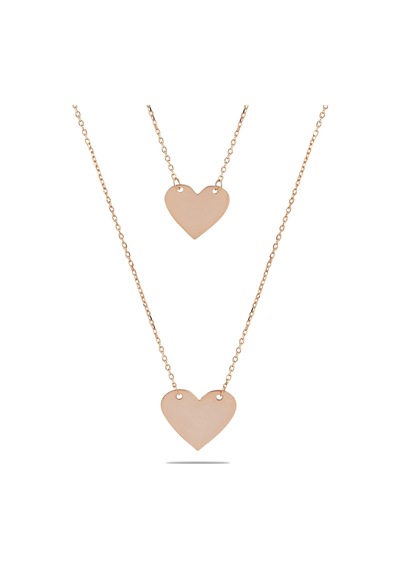 Kuyumcudukkani Yeni Trend Zincirli İkili Büyük Boy Kalpli Kolye-37287-r Rose Gold