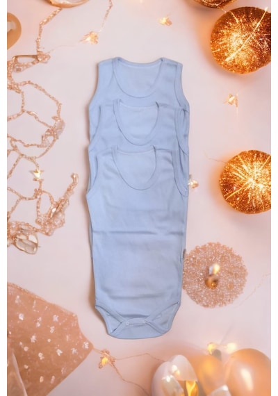 Salar Ticaret Bebek Basic Ribana Bisiklet Yaka Fitilli 3lü Atlet Body -mavi Mavi