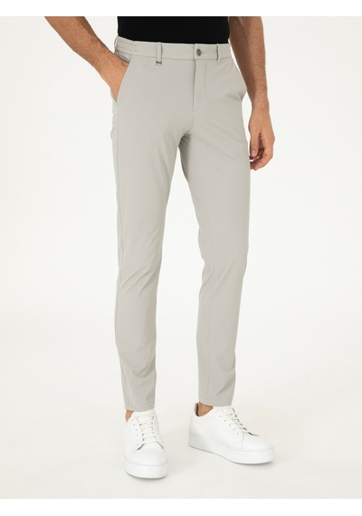 Cacharel Taş Slim Fit Beli Lastikli Esnek Kanvas Pantolon Gri