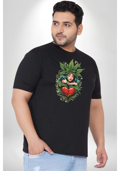 Angemiel Kalp Parmak Kız Yeşillik Mutluluk Siyah Büyük Beden Erkek Kadın Unisex Basic Ön Baskılı Tişört Siyah
