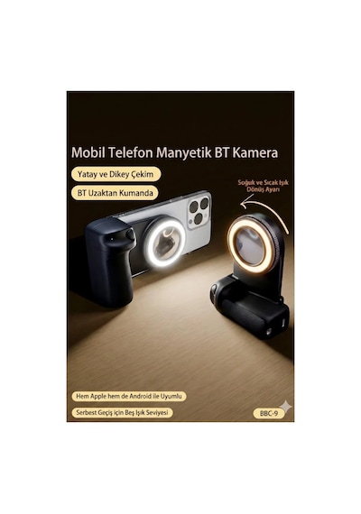 Bluetooth Manyetik Telefon Yapıştırma Kavrama Halka Dolgu Işığı İle Magsafe Selfie Klips - 100