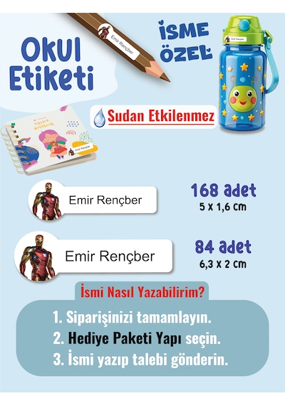 Okul Etiketi Kalem Defter Etiketi Demir Adam Iron Özel İsim Yazılabilen Etiket - 252adet