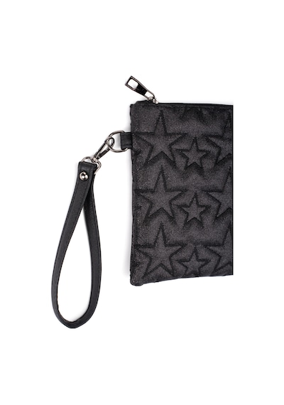 Newish Polo Kadın Simli Yıldız Desenli Bilek Askılı Portföy/clutch El Çantası Siyah