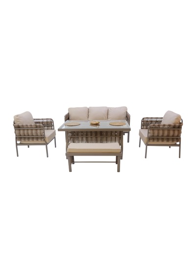 Liora Üçlü Rattan Bahçe Oturma Grubu 3+1+1+sehpalı Bahçe Takımı