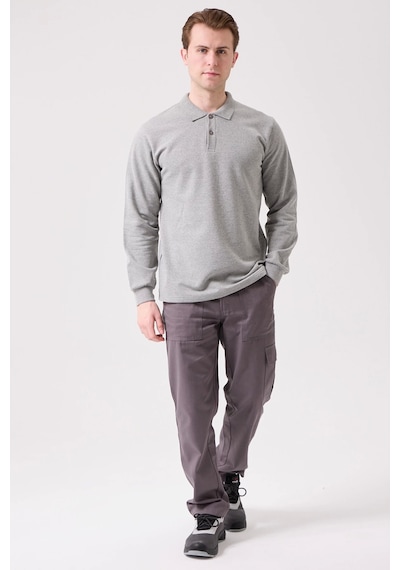 Herba Polo Sweat Erkek Uzun Kollu Pamuklu Sweatshirt İş Ve Günlük Kullanım İçin Gri Melanj