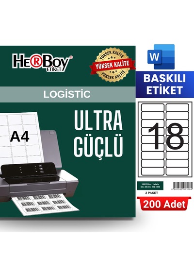 Herboy Hb-1318 83 X 30 Mm A4 Baskılı Laser Etiket 200 Adet