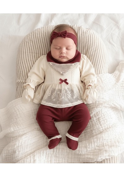 Minizeyn 0/3 Ay Kız Olivia 5'li Set Krem - Kırmızı