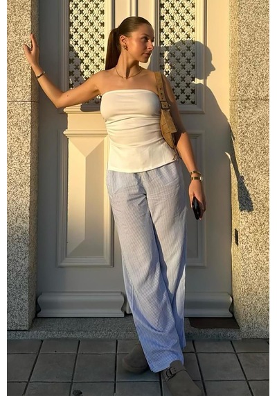 Madmext Beyaz Büzgülü Streç Bandeau Top Mg2164-beyaz Beyaz